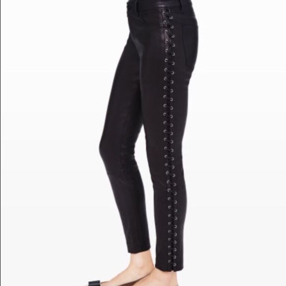 Club Monaco, Lamb Leather Leggings , Laced Up Details, Black Size 8